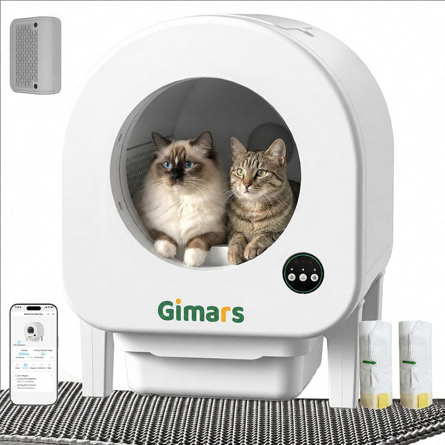 Gimars XXL 90L Self-Cleaning Cat Litter Tray with App Control, Automatic Cat Litter Tray with Mat, Bin Liners & Footboard, Triple Sensor and Odour Control for Kittens, Old & Multiple Cats