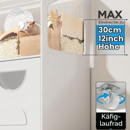 BUCATSTATE Hamster Cage with Base Cabinet and Wheels (White 0.5㎡)