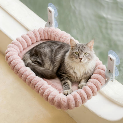 Stilvoll Katzen Fensterliege Hängematte Weich mit Abnehmbarem Wendebezug - Katzen Hängematte Fenster mit Stabiles Stahlgestell Halt bis 18kg (Grau, M)