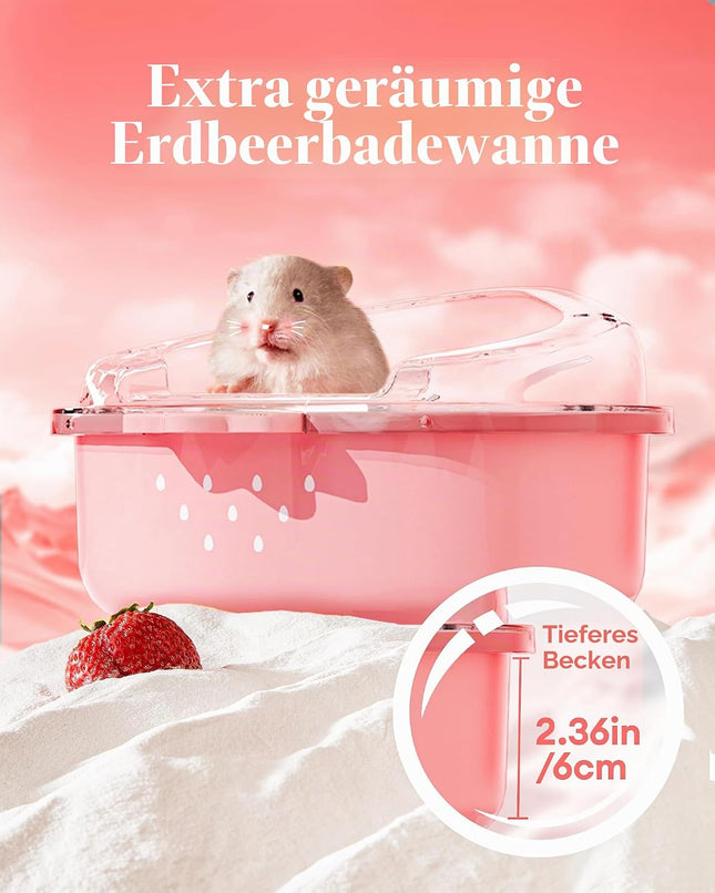 BUCATSTATE Hamster Sand Bathroom, Hamster Sand Bath Sandpit Toilet with Shovel Sand Dry Bath Container for Chinchilla, Golden Bears, Gerbil (STABERPINK-L)
