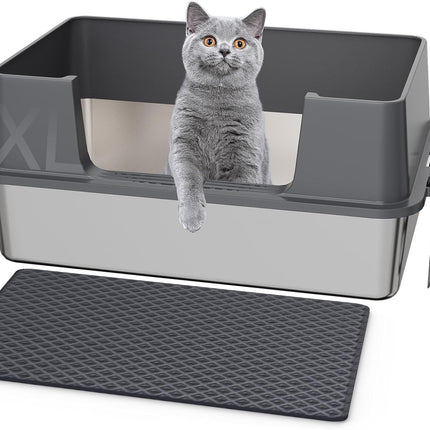 Gimars XXL Heavy Duty Stainless Steel Cat Litter Tray 58 x 38 x 26 cm - 35 L Large Cat Litter Tray with High Side Wall & Side Opening, Robust, Odourless & Easy to Clean for Large Cats & Multi-Cat Household