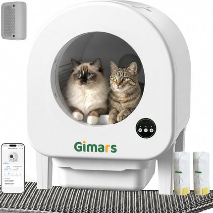 Gimars XXL 90L Self-Cleaning Cat Litter Tray with App Control, Automatic Cat Litter Tray with Mat, Bin Liners & Footboard, Triple Sensor and Odour Control for Kittens, Old & Multiple Cats