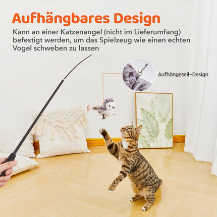 Potaroma Katzenspielzeug – Flatternder Vogel, realistischer Sandläufer mit Zwitscherlaut, wiederaufladbares, berührungsaktiviertes interaktives Spielzeug mit Katzenminze, 10,2 cm