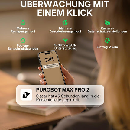 PETKIT PUROBOT Max Pro 2 Self-Cleaning Cat Litter Tray, Self-Cleaning with Camera, Intelligent Cleaning, Precise Multi-Cat Detection, AI Health Tracking, for Multiple Cats
