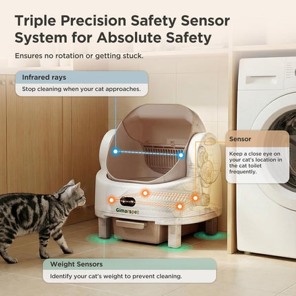 Gimars Selbstreinigende Katzentoilette mit offenem Design, Automatisches Katzenklo für mehrere Katzen & Senioren, App-Steuerung mit Sicherheitssensoren, Geruchsarm, inkl. Müllbeutel & Streumatte