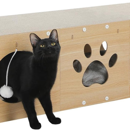 PETEPELA 100cm Kratzbrett Katzen,hochwertige Kratzpappe für Katzen, Kratz Katzen mit Spielball als Möbelschutz,Katzenzubehör beige