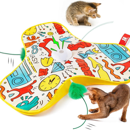 Potaroma Interaktives Katzenspielzeug mit Federautomatik - Wiederaufladbar, berührungsaktiviert mit Mausgeräuschen, ideales Bewegungsspielzeug für aktive Wohnungskatzen Graffiti-Hülle
