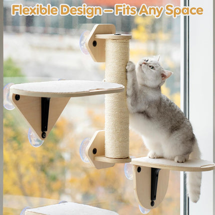 EDAGNY Katzenfenstersitzstange, Katzenkratzbaum und Katzenplattform mit starken Saugnäpfen für Hauskatzen (Grundfarbe, 1 PCS)