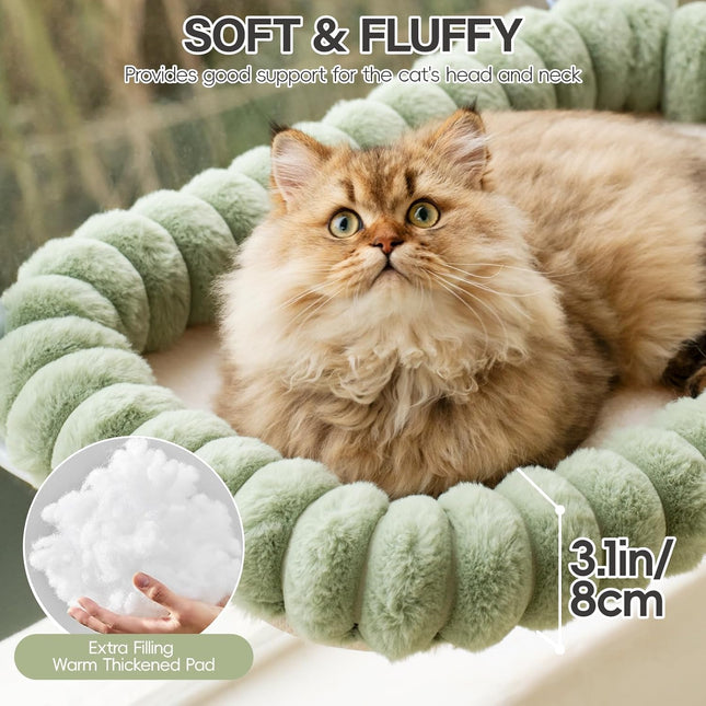 EDAGNY Katzen Fensterliege Hängematte Weich mit Abnehmbarem Wendebezug - Groß 58x36cm Katzenbett Katzen Hängematte Fenster mit Stabiles Stahlgestell Halt bis 18kg, Grün L