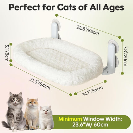 EDAGNY Fensterliege für Katzen Rosenplüsch zum Sonnenbaden und Betrachten - Faltbarer Katzen Fensterliege mit Waschbarem und Wendbarem Bezug - Stabiles Stahlgestell für bis zu 15kg, Weiß M