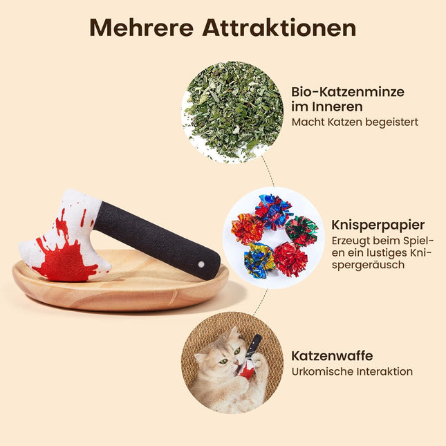 Potaroma Katzenspielzeug Set, 4 Stück Horror Messerförmige Katzenminze Kissen, Knisterspielzeug für Katzenbeschäftigung, Interaktiv für Alle Katzenrassen, 16,5 cm