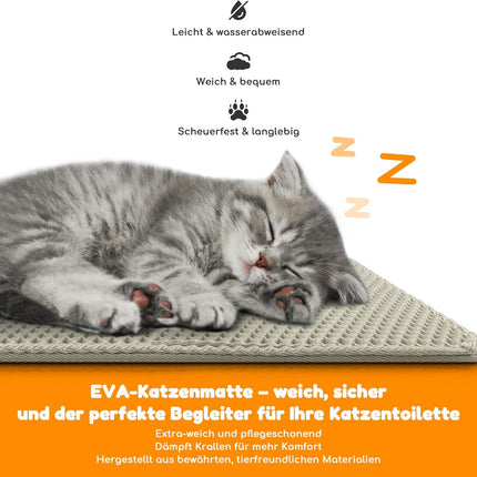 Katzenklo Matte 90X60cm, Doppelschicht EVA Katzenstreumatte wasserundurchlässig mit Anti-Rutsch Bienenwabenmuster Katzenmatte für Alle Katzen,Hellgrau 90X60cm