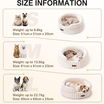 EDAGNY Stilvolle Hundebett Katzenbetten für Katzen, Weiches Rundes Hundebett für Kleine und Mittelgroße Hunde, Beruhigend Waschbares Haustierbett (Creme, M)