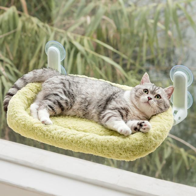 EDAGNY Fensterliege für Katzen Rosenplüsch zum Sonnenbaden und Betrachten - Faltbarer Katzen Fensterliege mit Waschbarem und Wendbarem Bezug - Stabiles Stahlgestell für bis zu 15kg, Weiß M