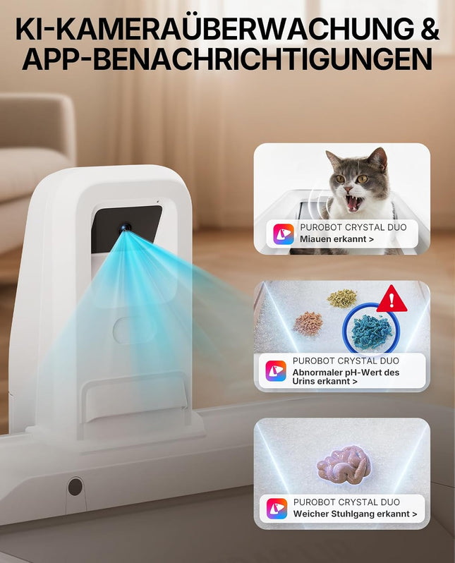 PETKIT Purobot Crystal Duo Self-Cleaning Cat Litter Box with Camera, AI Health Monitoring, Odour Control, Open Design for Large Cats, Up to 30 Days Without Cleaning