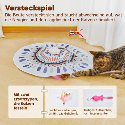 Potaroma Katzenspielzeug Selbstbeschäftigung, wiederaufladbar Elektrisch 3-in-1 Versteckspiel Kätzchen Interaktives Spielzeug für Indoor Cats, flatternder Schmetterling, bewegliche Feder Geräusch