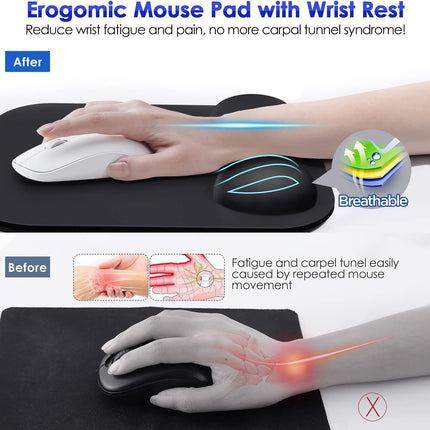 Gimars Mouse Mat with Gel Cushion, Ergonomic Mouse Pad with Hand Rest, Gel Memory Foam Waterproof Mouse Pads with Wrist Rest for Computer Laptop Offfice Home, Black