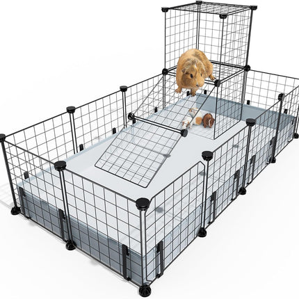 BUCATSTATE Guinea Pig Cage with Waterproof Mat, 20 Panels Playpen for Small Animal Enclosure with 2 Doors, C&C Enclosure for Hedgehogs, Puppies, Kittens, Chickens (120 x 60 x 30 cm)