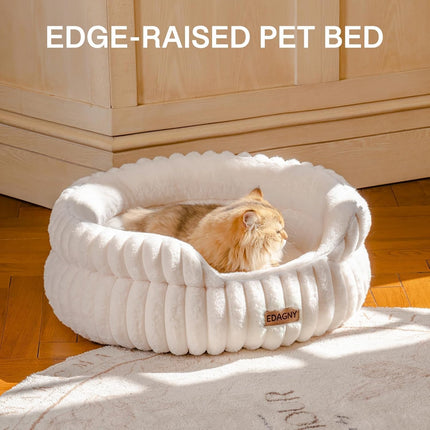 EDAGNY Stilvolle Hundebett Katzenbetten für Katzen, Weiches Rundes Hundebett für Kleine und Mittelgroße Hunde, Beruhigend Waschbares Haustierbett (Creme, M)