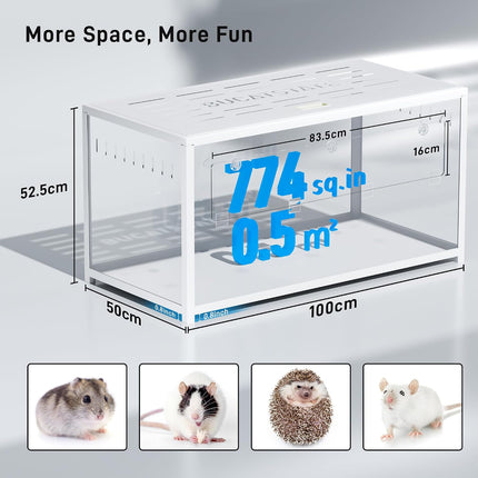 BUCATSTATE Hamster Cage Metal 2.0 - Small Animal Habitats Large Stackable with Double Door 100 L x 50 W x 52.5 H cm for Dwarf Hamsters, Rodents, Mice (0.5 m², White)