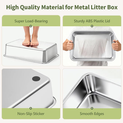 Gimars XXL Heavy Duty Stainless Steel Cat Litter Tray 58 x 38 x 26 cm - 35 L Large Cat Litter Tray with High Side Wall & Side Opening, Robust, Odourless & Easy to Clean for Large Cats & Multi-Cat Household