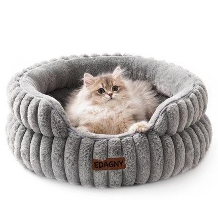 EDAGNY Stilvolle Hundebett Katzenbetten für Katzen, Weiches Rundes Hundebett für Kleine und Mittelgroße Hunde, Beruhigend Waschbares Haustierbett (Creme, M)