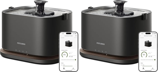 PETLIBRO Upgrade Cat Fountain - Wireless Drinking Fountain for Cat with App Monitoring, 3L/101oz Dockstream 2, Stainless Steel Tray, 5GHz WiFi, Ideal for Pets (Pack of 2)