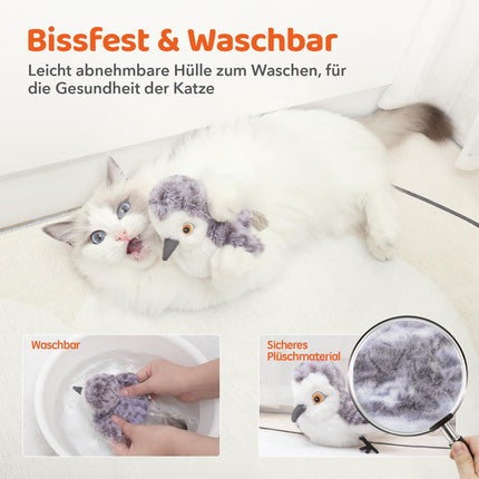 Potaroma Katzenspielzeug – Flatternder Vogel, realistischer Sandläufer mit Zwitscherlaut, wiederaufladbares, berührungsaktiviertes interaktives Spielzeug mit Katzenminze, 10,2 cm