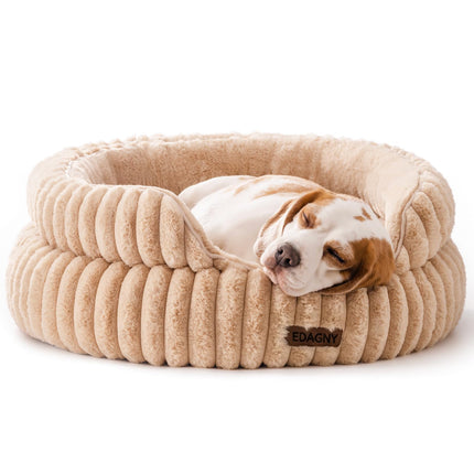 EDAGNY Stilvolle Hundebett Katzenbetten für Katzen, Weiches Rundes Hundebett für Kleine und Mittelgroße Hunde, Beruhigend Waschbares Haustierbett (Kamel, M)