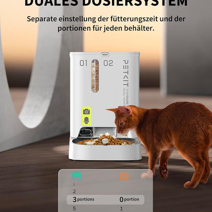 PETKIT Automatic Cat Feeder 2 Bowls with Camera, Automatic Cat Feeder, 5 L Cat Feeder, Automatic Feeder for Cats and Dogs, AI Function, 1-10 Meals per Day, 1-30 Servings
