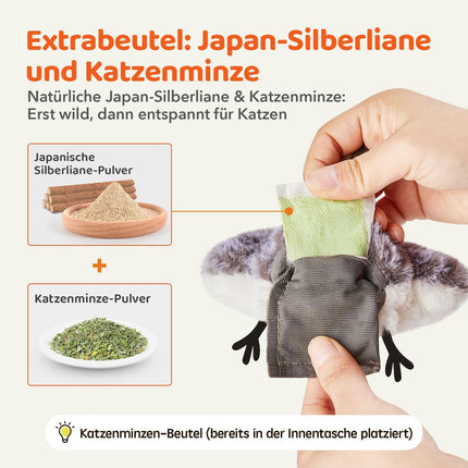 Potaroma Katzenspielzeug – Flatternder Vogel, realistischer Sandläufer mit Zwitscherlaut, wiederaufladbares, berührungsaktiviertes interaktives Spielzeug mit Katzenminze, 10,2 cm