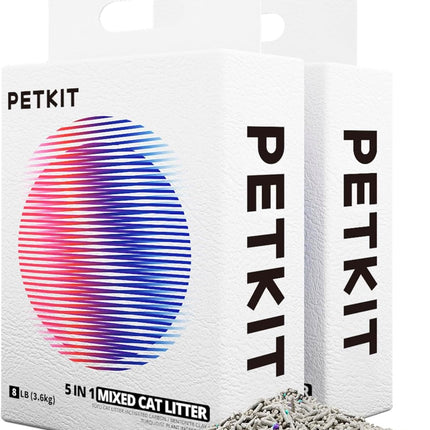PETKIT 5-in-1 Mixed Cat Litter, 7.2 kg, Clumping Litter for Cats, Flushable, Odourless, Activated Carbon, Extremely Absorbent and Quick Drying Tofu Cat Litter (Two Pockets)