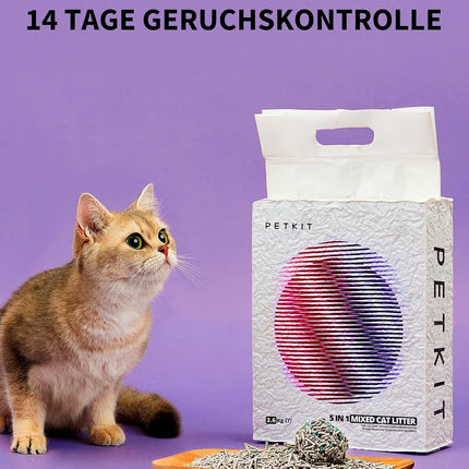 PETKIT 5-in-1 Mixed Cat Litter, 7.2 kg, Clumping Litter for Cats, Flushable, Odourless, Activated Carbon, Extremely Absorbent and Quick Drying Tofu Cat Litter (Two Pockets)