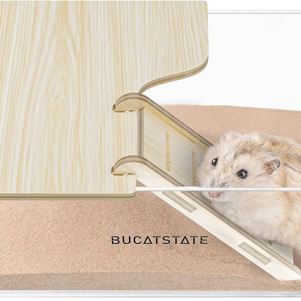 BUCATSTATE Sand Bath Container for Hamster with Ladder - Acrylic Shower and Dig Room Cat Litter Tray for Mice, Lemmings, Gerbils, Small Animals (Rectangular)