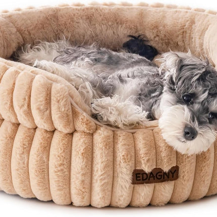 EDAGNY Stilvolle Hundebett Katzenbetten für Katzen, Weiches Rundes Hundebett für Kleine und Mittelgroße Hunde, Beruhigend Waschbares Haustierbett (Kamel, M)