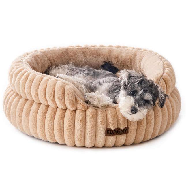 EDAGNY Stilvolle Hundebett Katzenbetten für Katzen, Weiches Rundes Hundebett für Kleine und Mittelgroße Hunde, Beruhigend Waschbares Haustierbett (Creme, M)