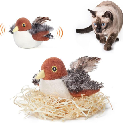 Potaroma Katzenspielzeug – Flatternder Spatz, realistische Zwitscherlaute, wiederaufladbar, berührungsaktiviert, interaktives Spielzeug mit Katzenminze für alle Katzenrassen, 10,2 cm