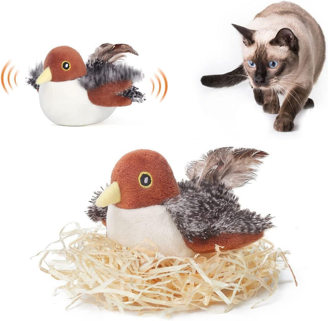 Potaroma Katzenspielzeug – Flatternder Vogel, realistischer Sandläufer mit Zwitscherlaut, wiederaufladbares, berührungsaktiviertes interaktives Spielzeug mit Katzenminze, 10,2 cm