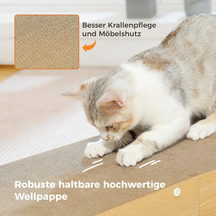 PETEPELA 100cm Kratzbrett Katzen,hochwertige Kratzpappe für Katzen, Kratz Katzen mit Spielball als Möbelschutz,Katzenzubehör beige