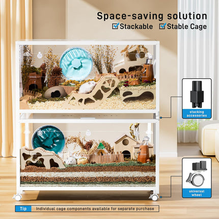 BUCATSTATE Hamster Cage Metal 2.0 - Small Animal Habitats Large Stackable with Double Door 100 L x 50 W x 52.5 H cm for Dwarf Hamsters, Rodents, Mice (0.5 m², White)