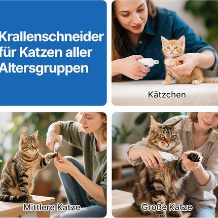 Potaroma Katzennagelschere mit verstellbarem 3-Größen-Schneideloch & integriertem Nagelfeilen | Sicherer Krallen-Schneider für Kätzchen & Indoor-Katzen | Anti-Spritz Krallenschneider
