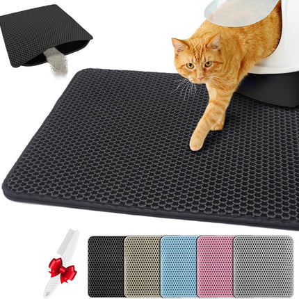 Katzenklo Matte 40X50cm, Doppelschicht EVA Katzenstreumatte Wasserundurchlässig - Geruchsneutral mit Anti-Rutsch Katzenmatte, Einfache Reinigung katzenklomatte für Alle Katzen