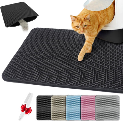 Katzenklo Matte 40X50cm, Doppelschicht EVA Katzenstreumatte Wasserundurchlässig - Geruchsneutral mit Anti-Rutsch Katzenmatte, Einfache Reinigung katzenklomatte für Alle Katzen