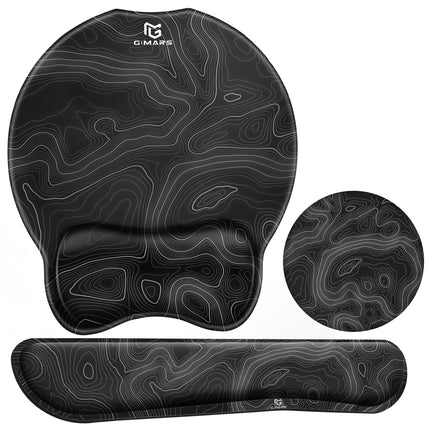 Gimars 4-in-1 XXL Gaming Mouse Mat with Gel Cushion, Ergonomic Wrist Rest Keyboard, 800 x 305 mm Mousepad, Table Mat, Gaming Accessories, Wrist Rest for PC, MacBook, Laptop, Topographic Map