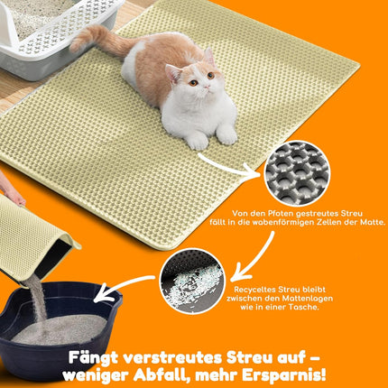 Katzenklo Matte 120X70cm, Doppelschicht EVA Katzenstreumatte wasserundurchlässig mit Anti-Rutsch Bienenwabenmuster Katzenmatte für Alle Katzen,Hellgelb 120X70cm