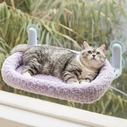 EDAGNY Fensterliege für Katzen Rosenplüsch zum Sonnenbaden und Betrachten - Faltbarer Katzen Fensterliege mit Waschbarem und Wendbarem Bezug - Stabiles Stahlgestell für bis zu 15kg, Weiß M