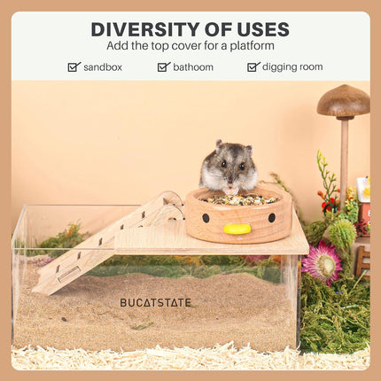 BUCATSTATE Sand Bath Container for Hamster with Ladder - Acrylic Shower and Dig Room Cat Litter Tray for Mice, Lemmings, Gerbils, Small Animals (Rectangular)