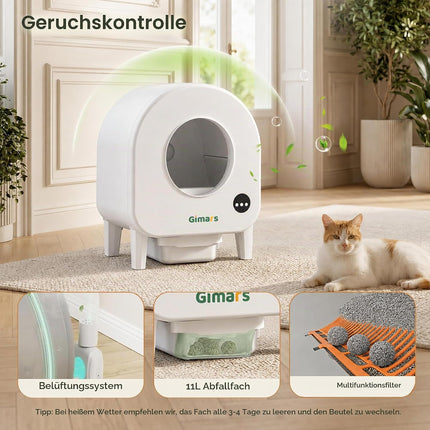 Gimars XXL 90L Self-Cleaning Cat Litter Tray with App Control, Automatic Cat Litter Tray with Mat, Bin Liners & Footboard, Triple Sensor and Odour Control for Kittens, Old & Multiple Cats