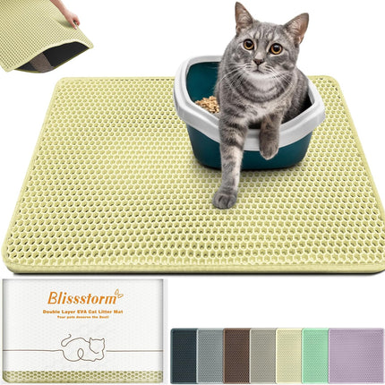 Katzenklo Matte 120X70cm, Doppelschicht EVA Katzenstreumatte wasserundurchlässig mit Anti-Rutsch Bienenwabenmuster Katzenmatte für Alle Katzen,Hellgelb 120X70cm