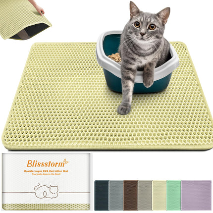 Katzenklo Matte 120X70cm, Doppelschicht EVA Katzenstreumatte wasserundurchlässig mit Anti-Rutsch Bienenwabenmuster Katzenmatte für Alle Katzen,Hellgelb 120X70cm
